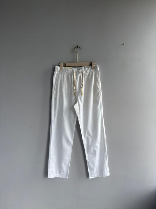 WHITE RELAX FIT LINEN TROUSERS