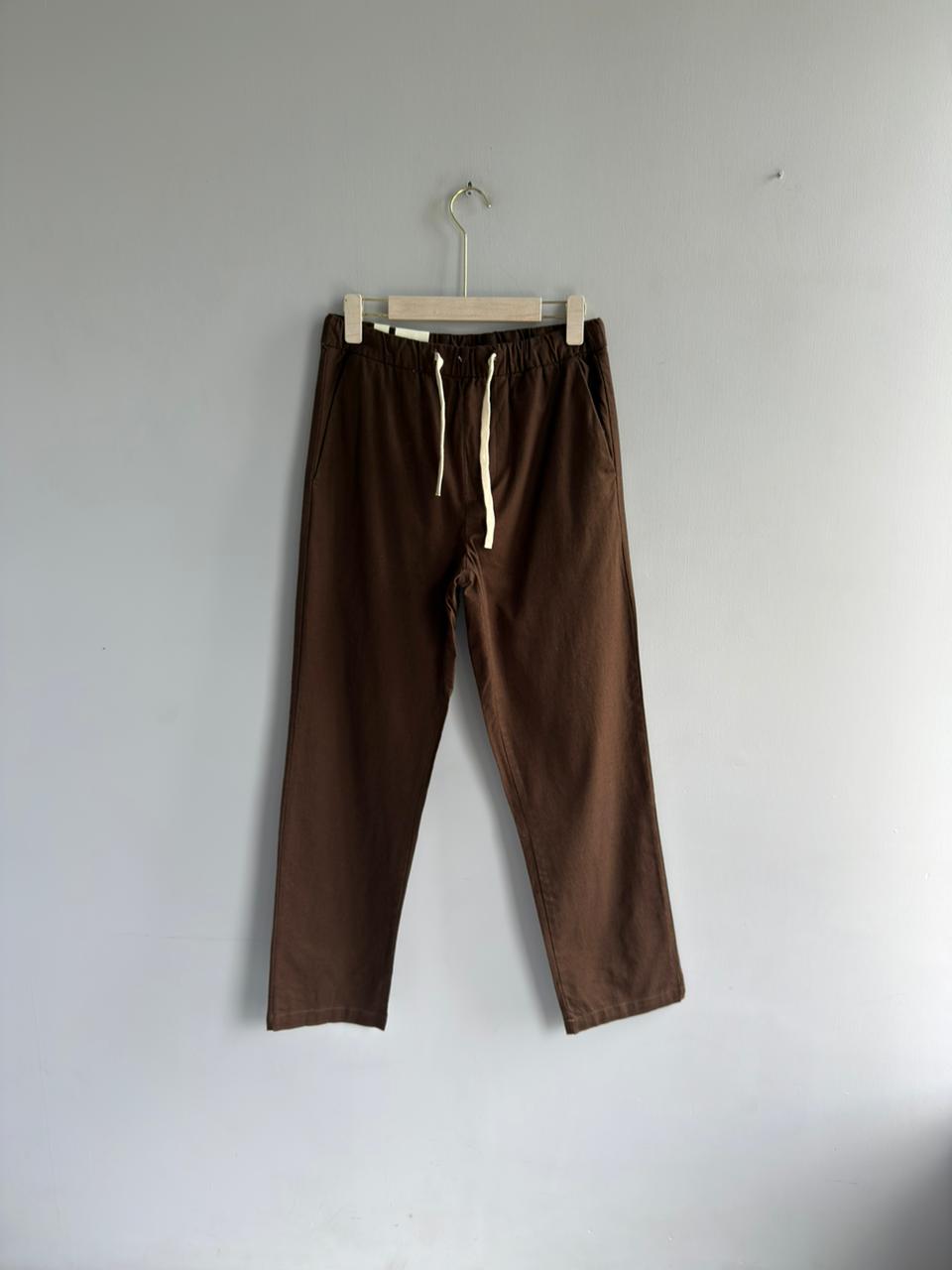 BROWN RELAX FIT LINEN TROUSERS