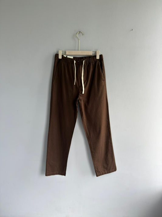 BROWN RELAX FIT LINEN TROUSERS