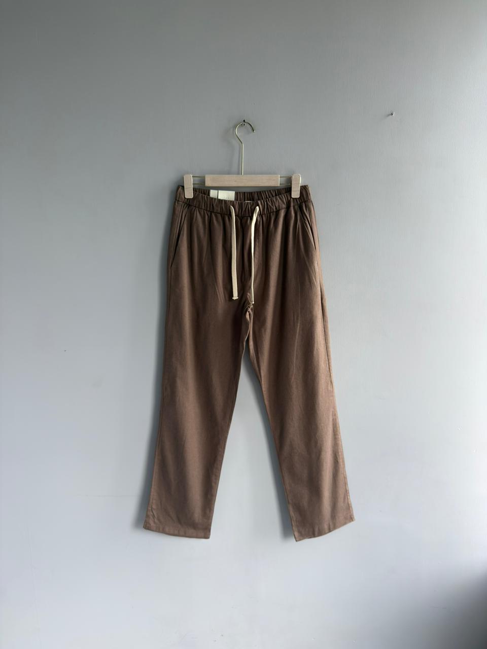LIGHT BROWN RELAX FIT LINEN TROUSERS