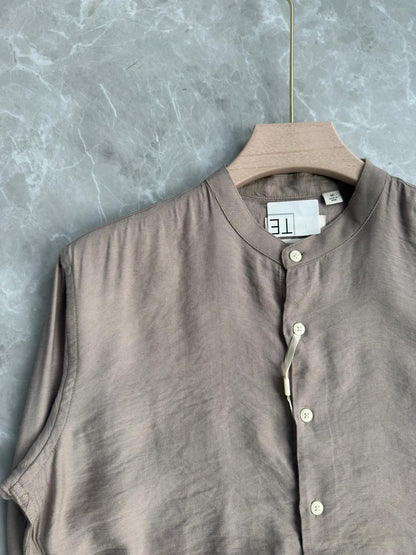 LIGHT BROWN IMPORTED CRUSHED MANDRIAN COLLAR SHIRT