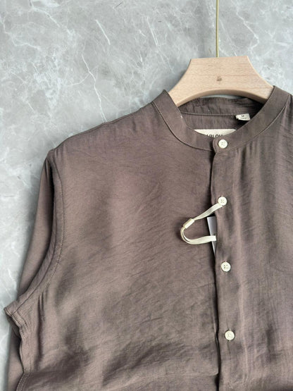 BROWN IMPORTED CRUSHED MANDRIAN COLLAR SHIRT
