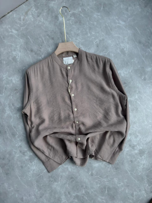 LIGHT BROWN IMPORTED CRUSHED MANDRIAN COLLAR SHIRT