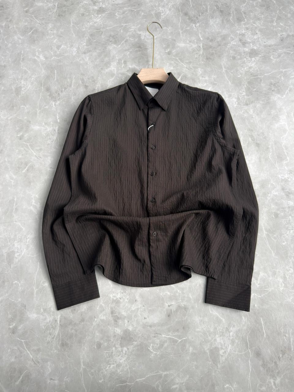 BLACK IMPORTED CRUSHED STRIPE SHIRT