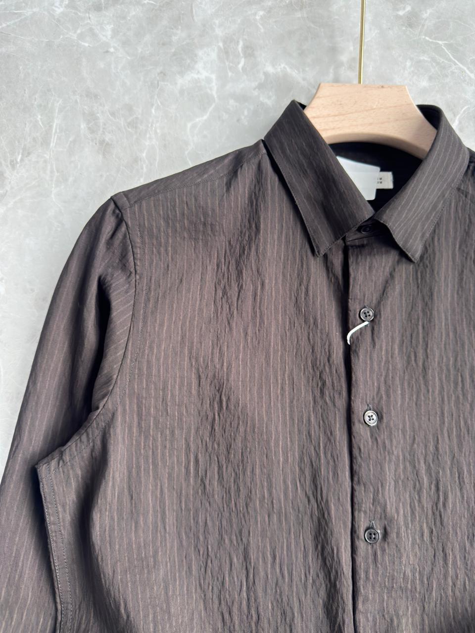 BLACK IMPORTED CRUSHED STRIPE SHIRT