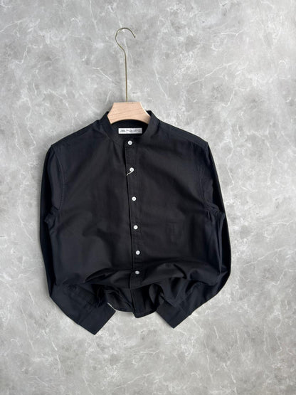 BLACK MANDRAIN COLLAR SHIRT