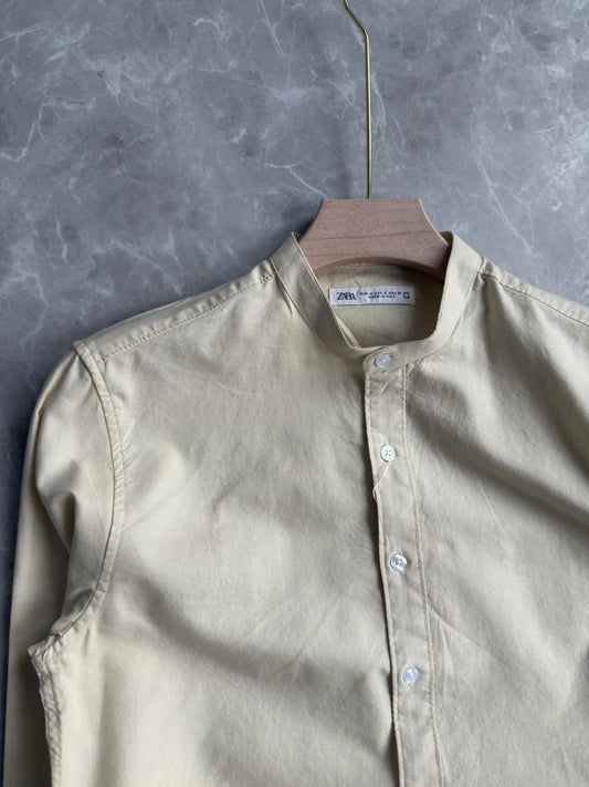 BEIGE  MANDRAIN COLLAR SHIRT