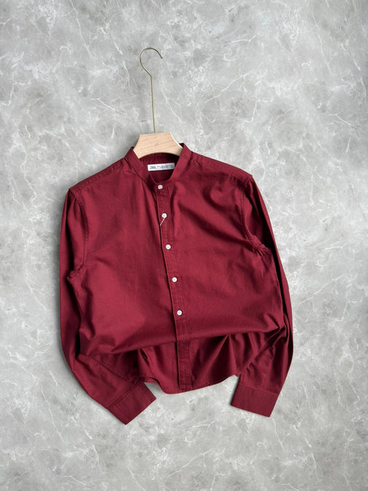 RED MANDRAIN COLLAR SHIRT