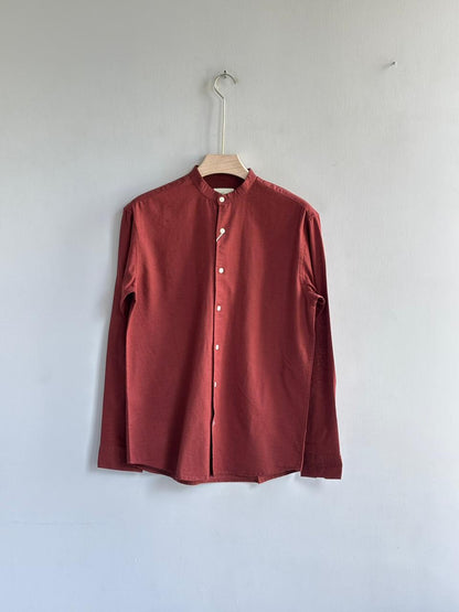 MEROON LINEN MANDRIAN COLLAR SHIRT