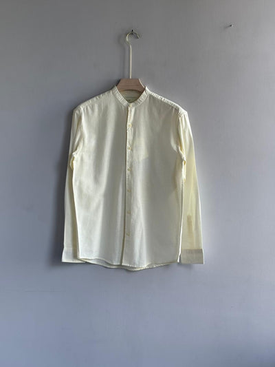 BEIGE LINEN MANDRIAN COLLAR SHIRT