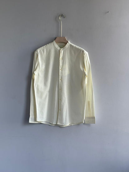 BEIGE LINEN MANDRIAN COLLAR SHIRT