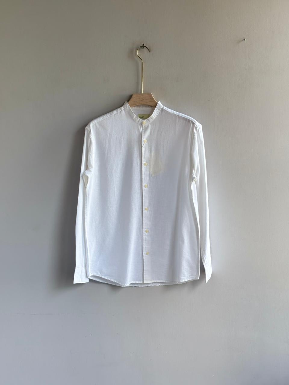 WHITE LINEN MANDRIAN COLLAR SHIRT