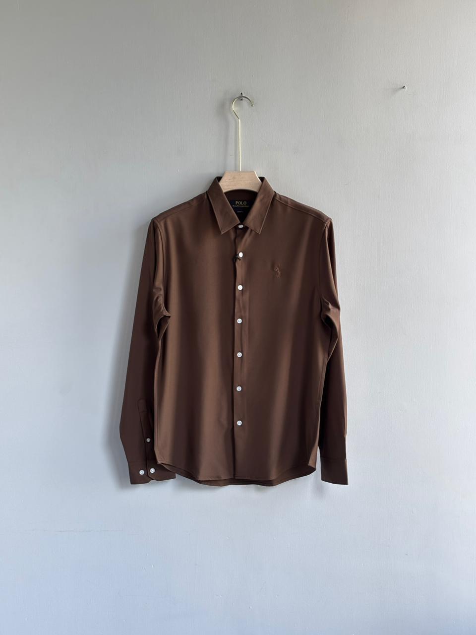 BROWN IM[PORTED SATIN SHIRT