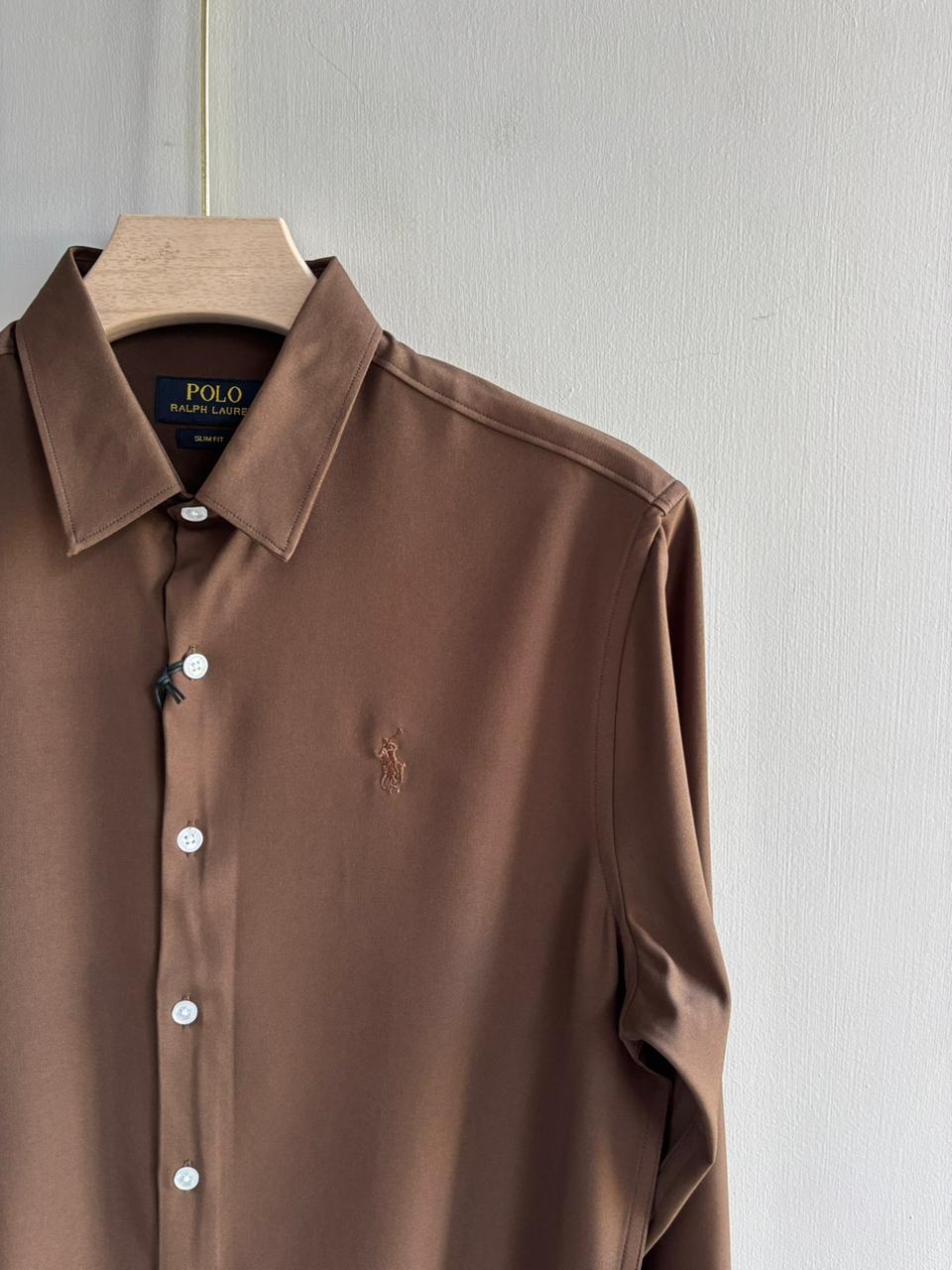 BROWN IM[PORTED SATIN SHIRT