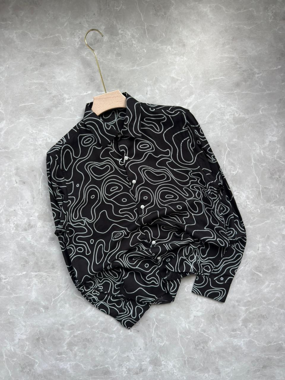 BLACK LINEN PRINTED SHIRT