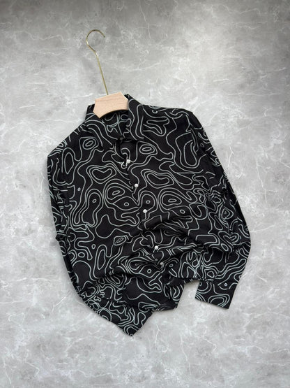 BLACK LINEN PRINTED SHIRT