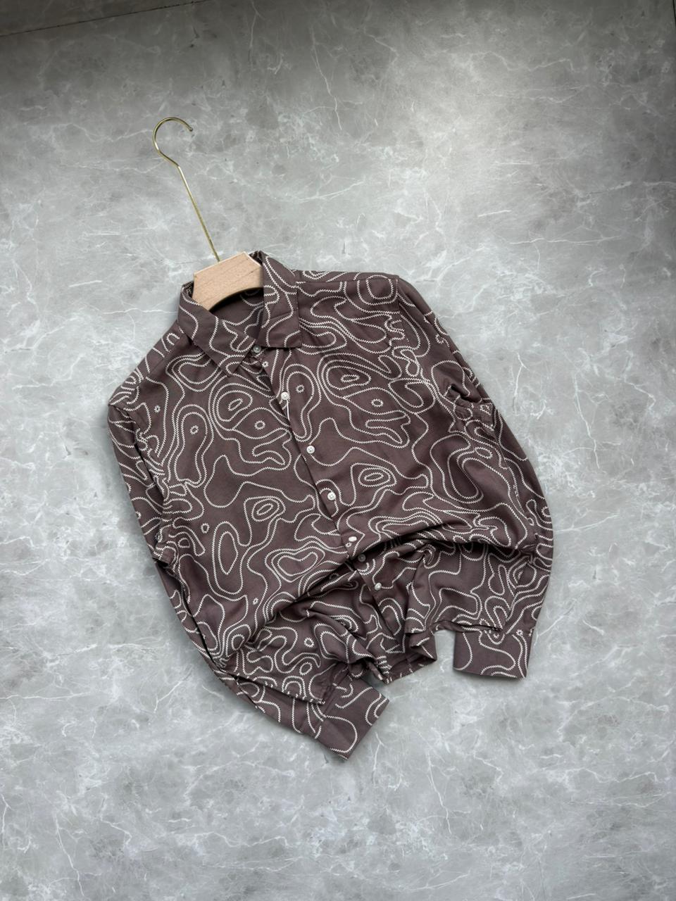 LIGHT BROWN LINEN PRINTED SHIRT