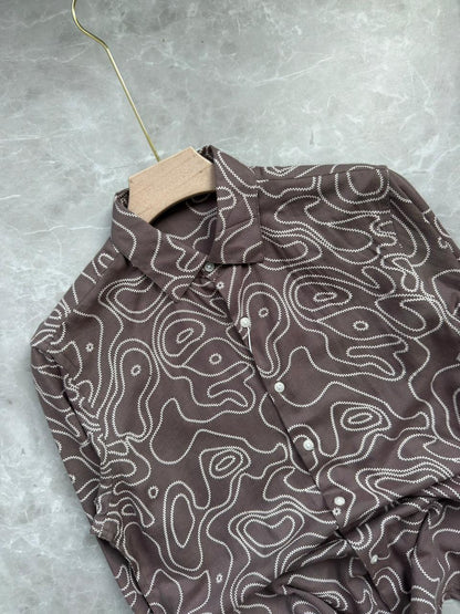 LIGHT BROWN LINEN PRINTED SHIRT