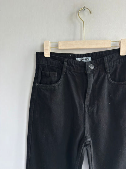 BLACK MOM FIT DENIM TROUSERS