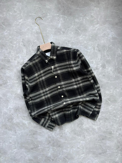 BLACK BRUSH COTTON CHECKED SHIRT