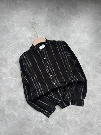BLACK IMPORTED CRUSHED MANDRIAN COLLAR SHIRT