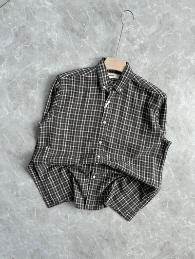 GRAY LINEN FLANNEL CHECKED SHIRT