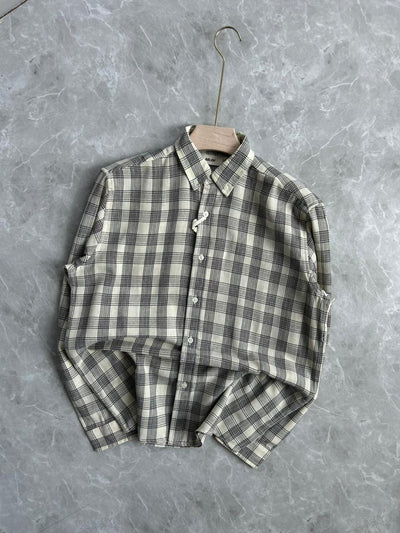 LIGHT GRAY  LINEN FLANNEL CHECKED SHIRT