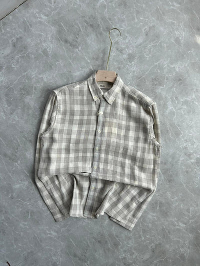 WHITE LINEN FLANNEL CHECKED SHIRT