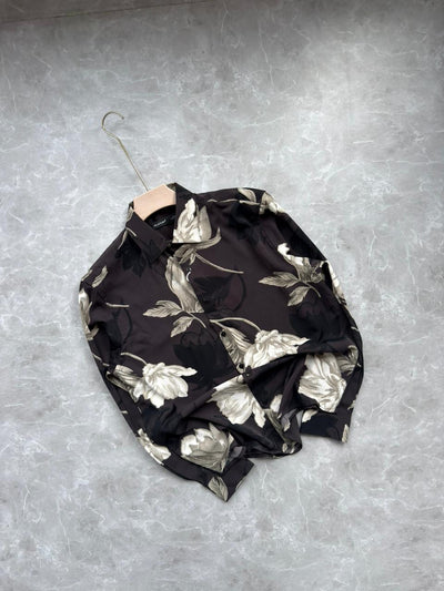 BLACK RAYON FLORAL PRINTED SHIRT