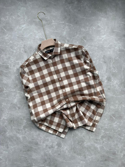 BROWN DOBBY CHECKED SHIRT