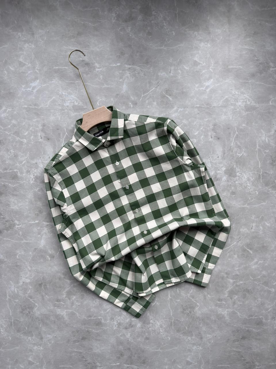GREEN DOBBY CHECKED SHIRT