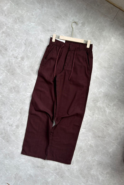 WINE BAGGY LINEN TROUSERS