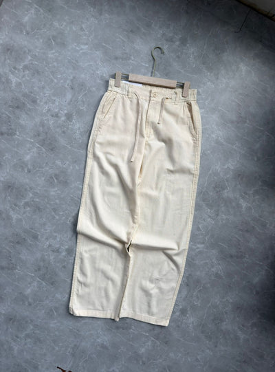 BEIGE BAGGY LINEN TROUSERS