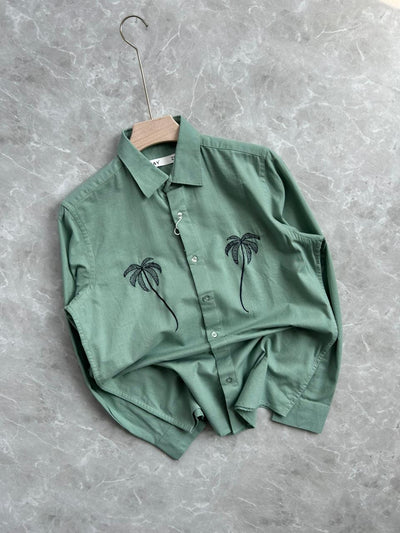 GREEN LINEN EMBROIDERY SHIRT