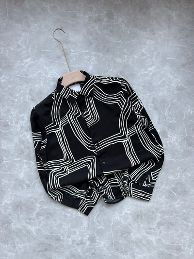 BLACK RAYON PRINTED SHIRT