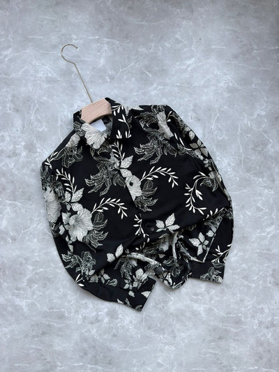 BLACK RAYON FLORAL PRINTED SHIRT