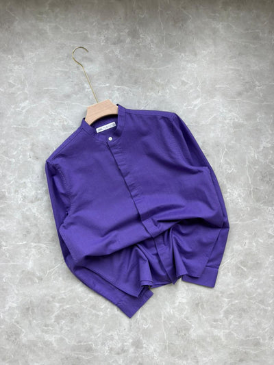 AMETHYST PURPLE LINEN MANDRIAN COLLAR SHIRT