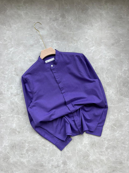 AMETHYST PURPLE LINEN MANDRIAN COLLAR SHIRT