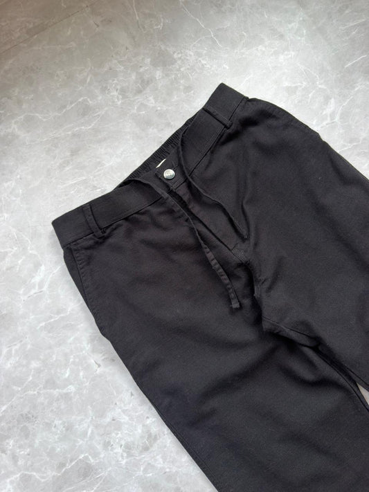 BLACK COTTON LINEN RELAX FIT TROUSERS