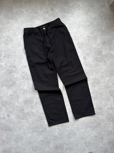 BLACK COTTON LINEN RELAX FIT TROUSERS