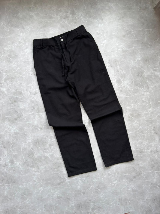 BLACK COTTON LINEN RELAX FIT TROUSERS