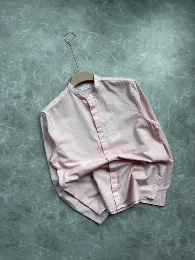 BABY PINK LINEN MANDRIAN COLLAR SHIRT