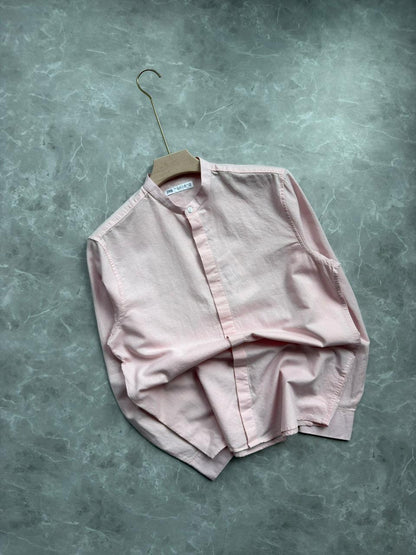 BABY PINK LINEN MANDRIAN COLLAR SHIRT