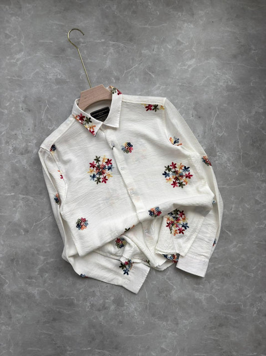 WHITE IMPORTED EMBROIDERY SHIRT