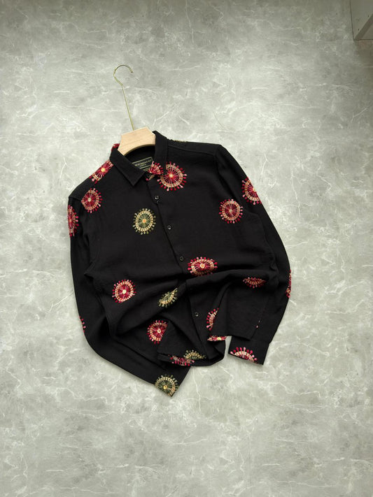 BLACK CIRCLE IMPORTED EMBROIDERY SHIRT