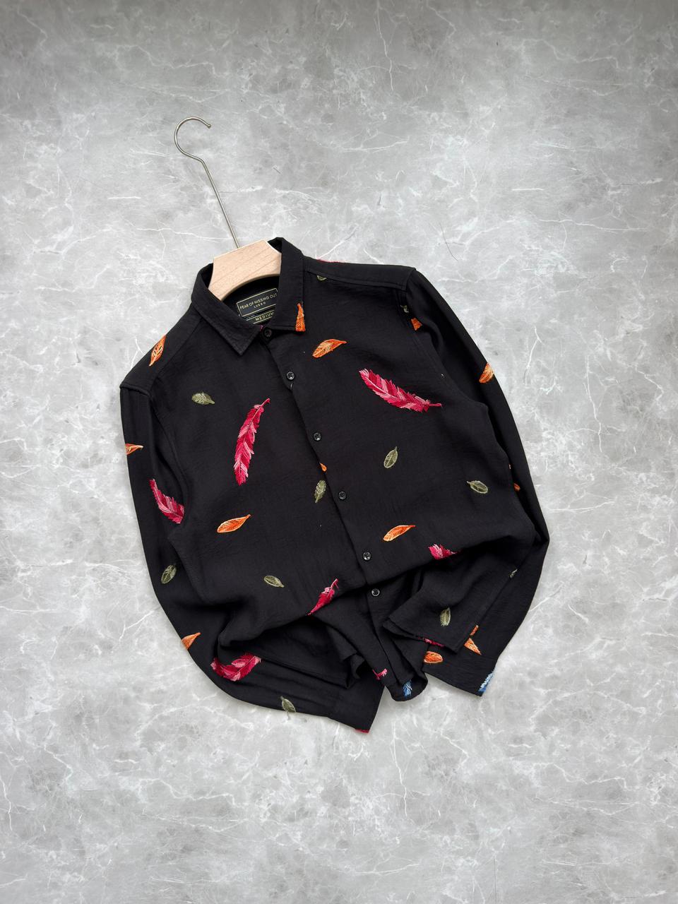 BLACK FEATHERS IMPORTED EMBROIDERY  SHIRT