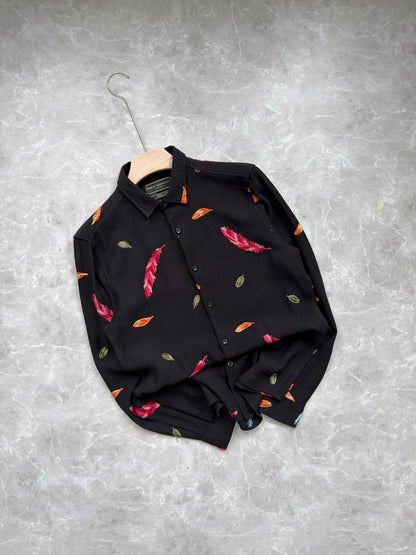 BLACK FEATHERS IMPORTED EMBROIDERY  SHIRT