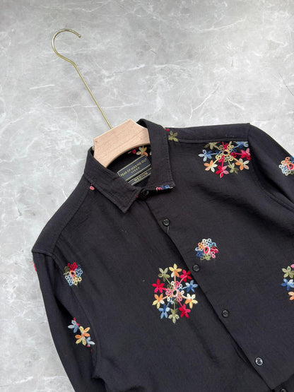 BLACK IMPORTED EMBROIDERY SHIRT