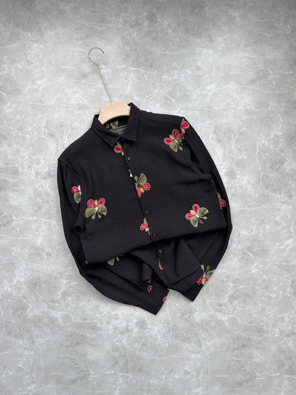 BLACK IMPORTED BUTTERFLY EMBROIDERY SHIRT