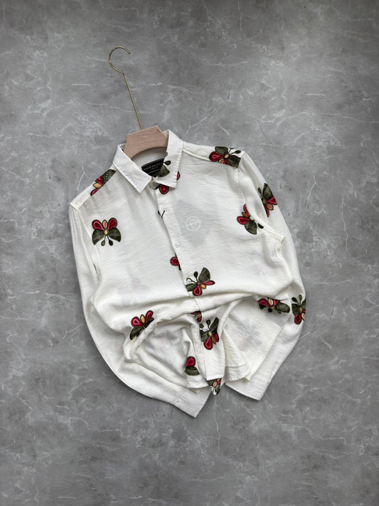 WHITE BUTTERFLY  IMPORTED EMBROIDERY SHIRT